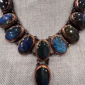 Gorgeous labradorite necklace set in copper 
With matching earrings
